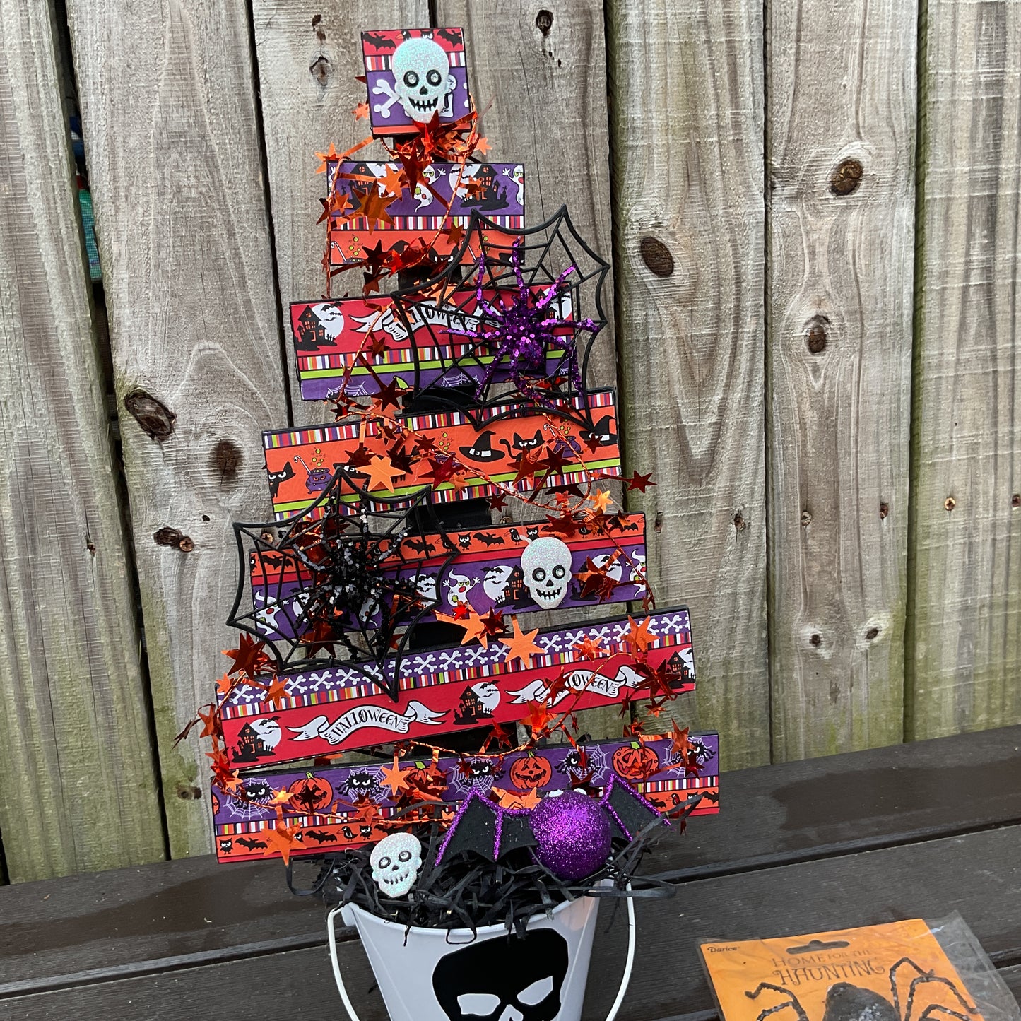 AGSD Halloween Decor - Whimsy Wood Slat Tabletop Tree Skull 18-inch