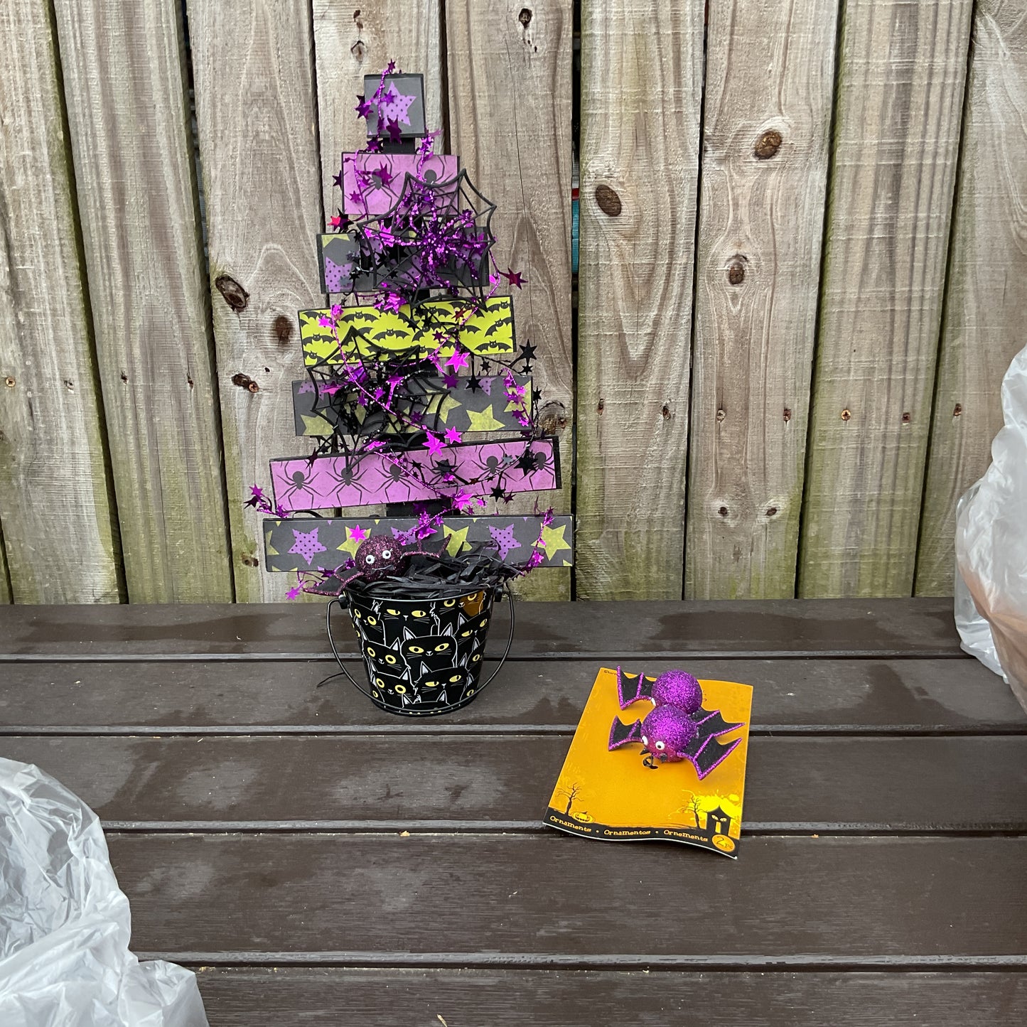 AGSD Halloween Decor -  Wood Slat Tabletop Dark Spider Black Tree 18-inch