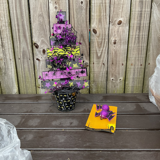 AGSD Halloween Decor -  Wood Slat Tabletop Dark Spider Black Tree 18-inch