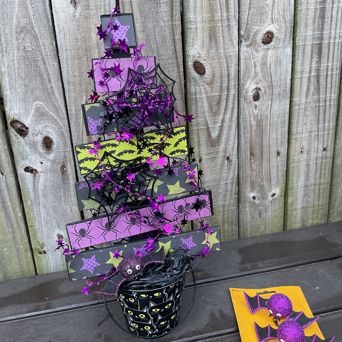 AGSD Halloween Decor -  Wood Slat Tabletop Dark Spider Black Tree 18-inch