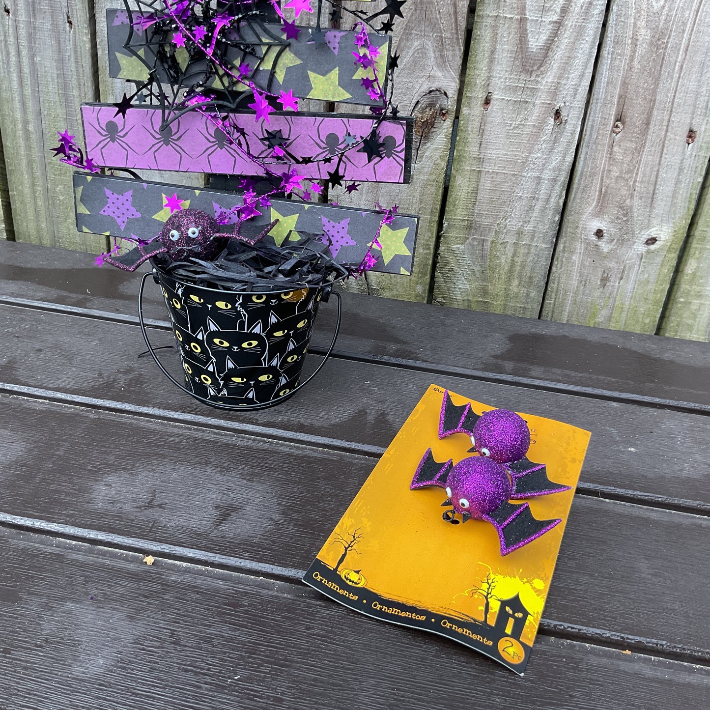 AGSD Halloween Decor -  Wood Slat Tabletop Dark Spider Black Tree 18-inch