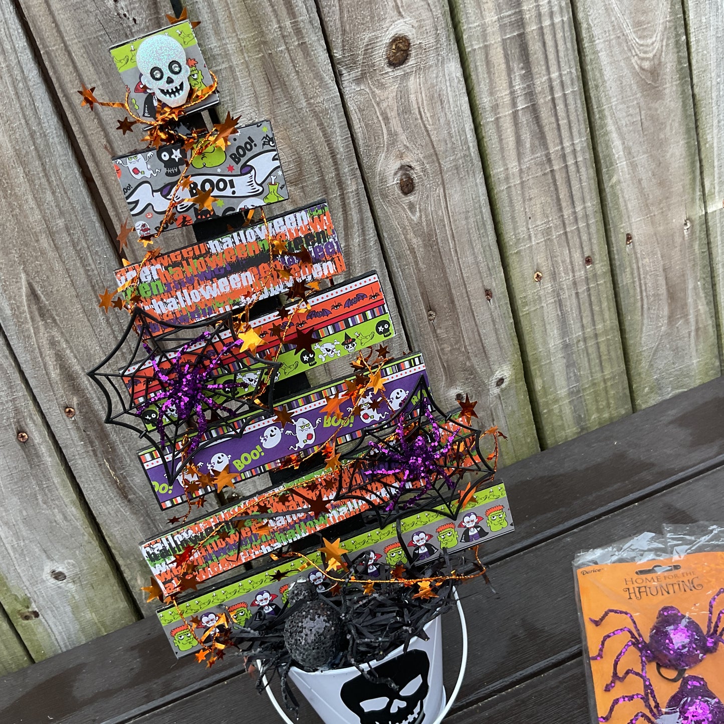AGSD Halloween Decor - Whimsy Wood Slat Tabletop Tree Skull 18-inch