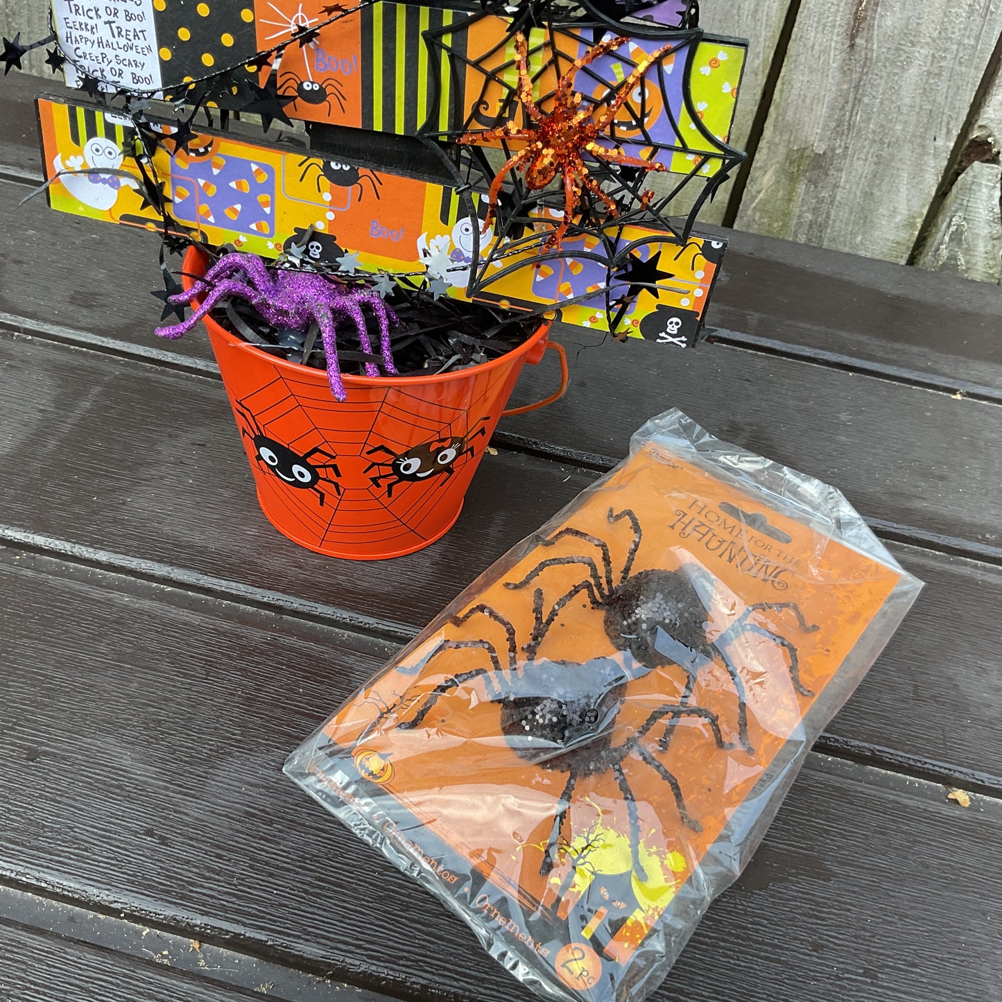 AGSD Halloween Decor - Colorful Wood Slat Tabletop Cute Spider Black Tree 18-inch
