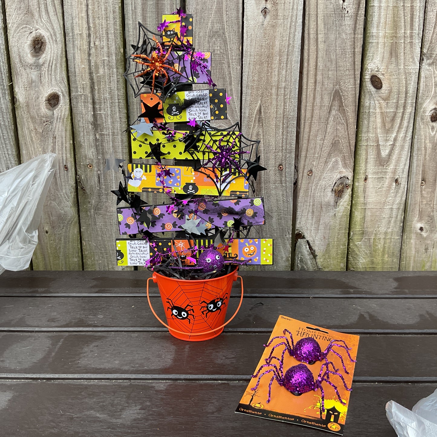 AGSD Halloween Decor - Playful Whimsy Wood Slat Tabletop Spider Tree 18-inch