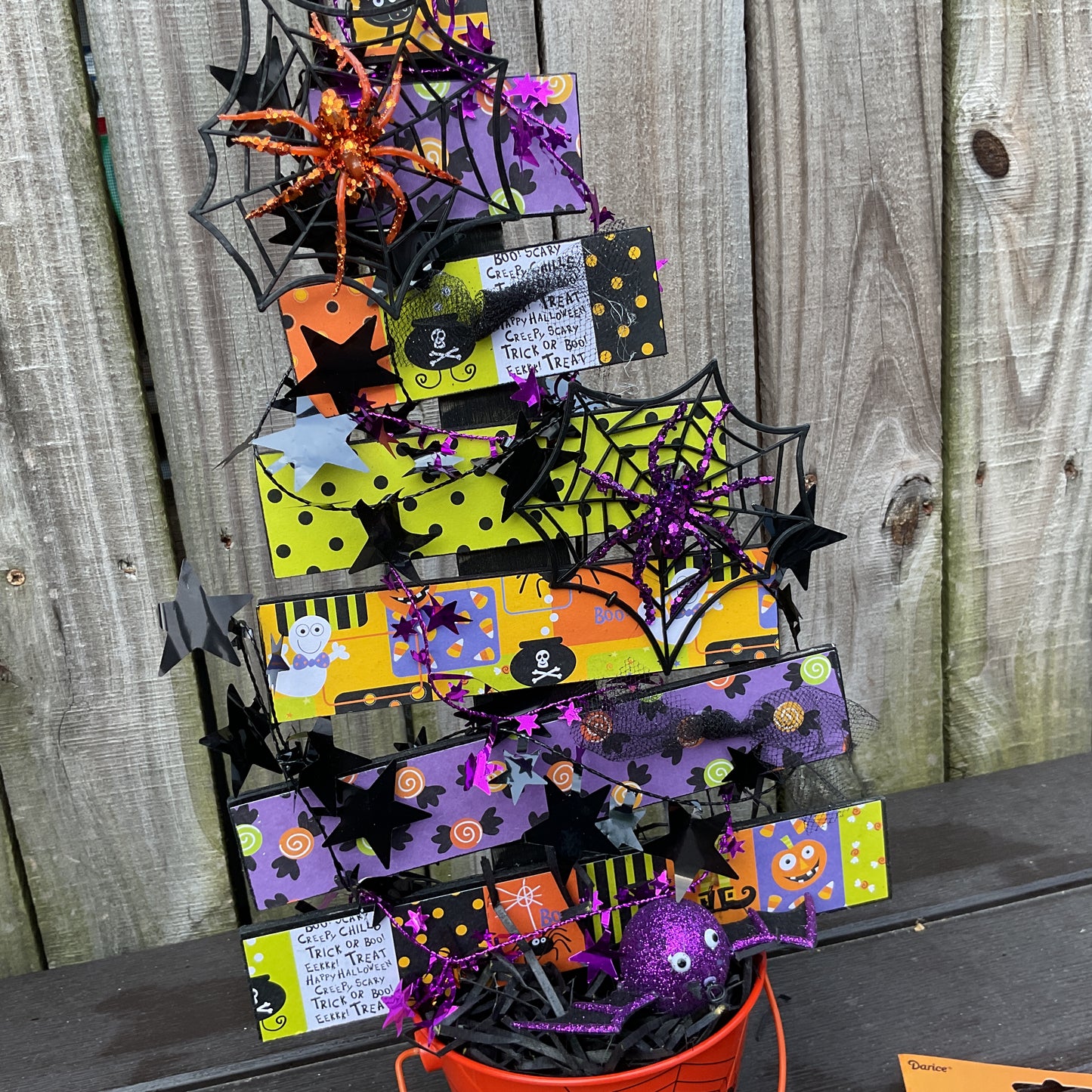 AGSD Halloween Decor - Playful Whimsy Wood Slat Tabletop Spider Tree 18-inch