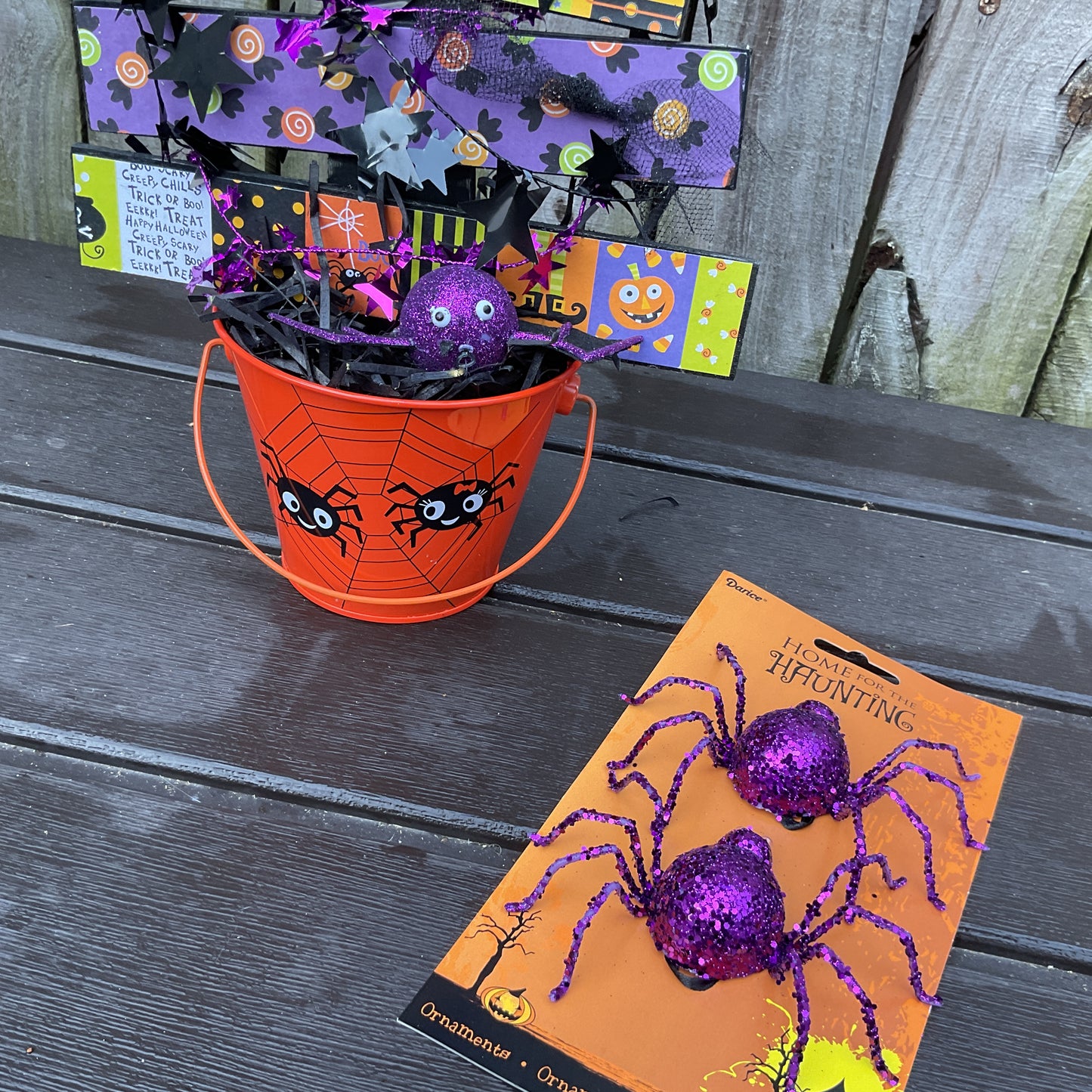 AGSD Halloween Decor - Playful Whimsy Wood Slat Tabletop Spider Tree 18-inch