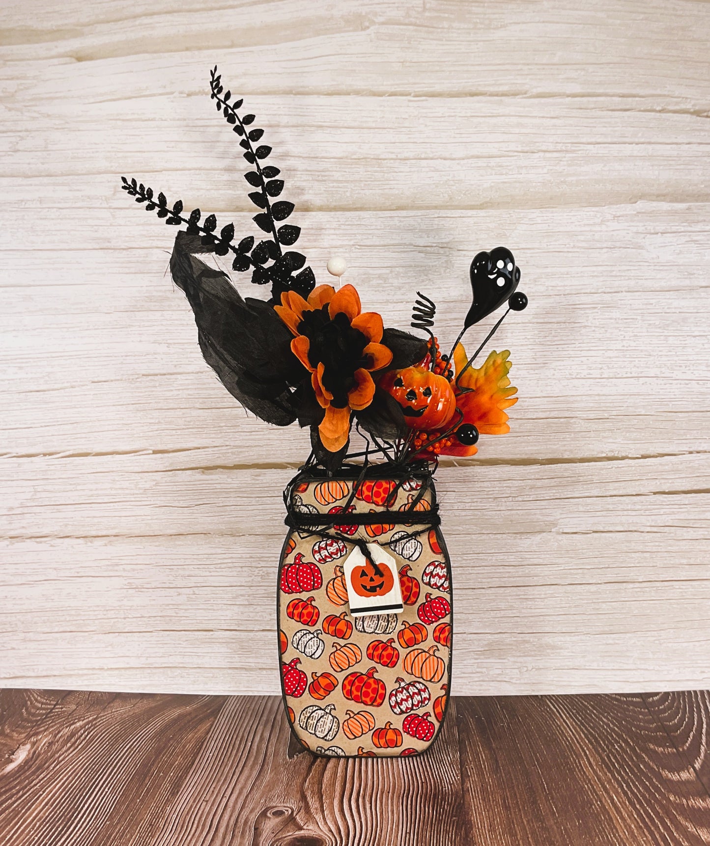 AGSD Halloween Decor - Farmhouse Wood Mason Jar Floral Display