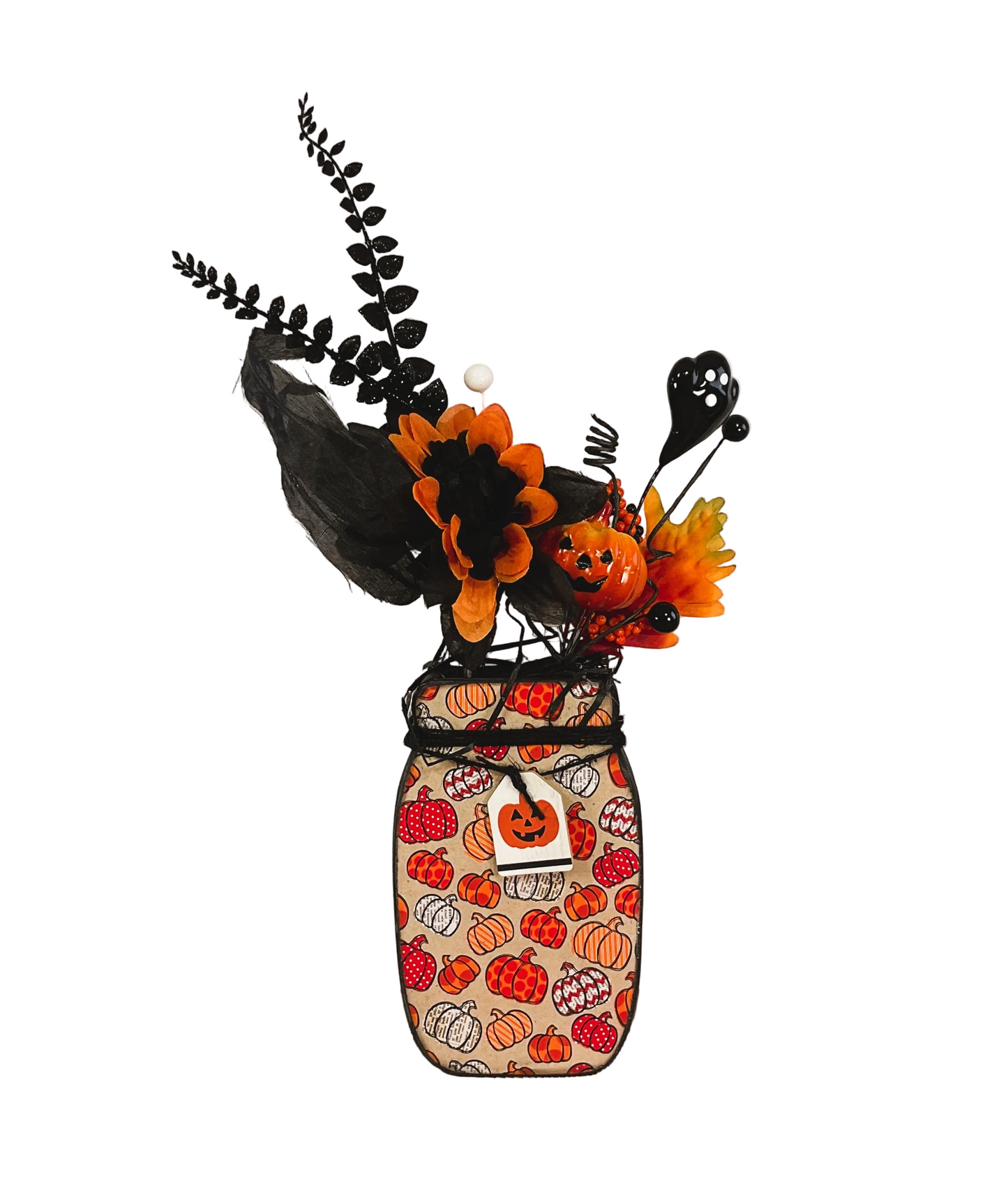 AGSD Halloween Decor - Farmhouse Wood Mason Jar Floral Display