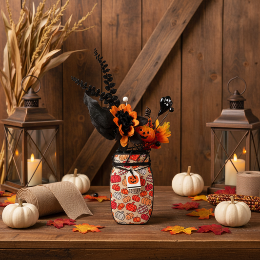 AGSD Halloween Decor - Farmhouse Wood Mason Jar Floral Display