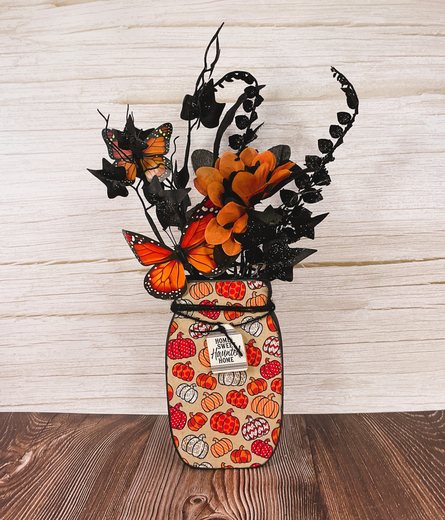 AGSD Halloween Decor - Farmhouse Wood Mason Jar Floral Display