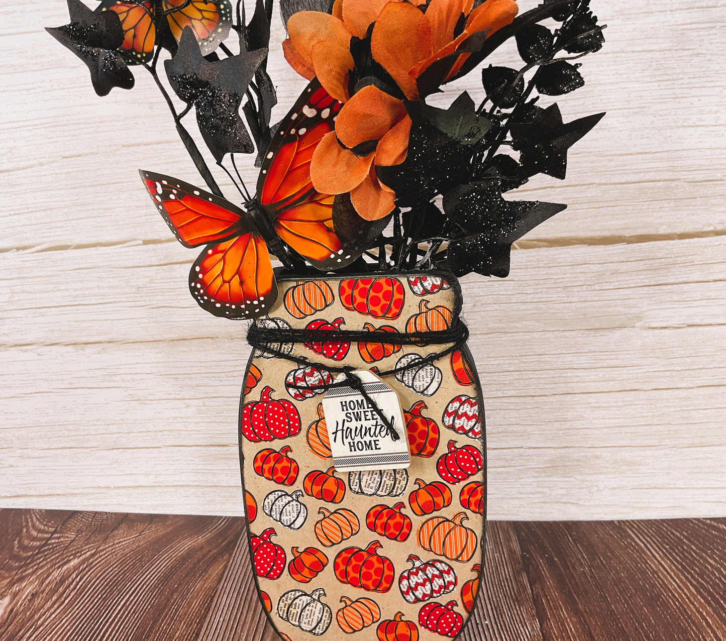 AGSD Halloween Decor - Farmhouse Wood Mason Jar Floral Display