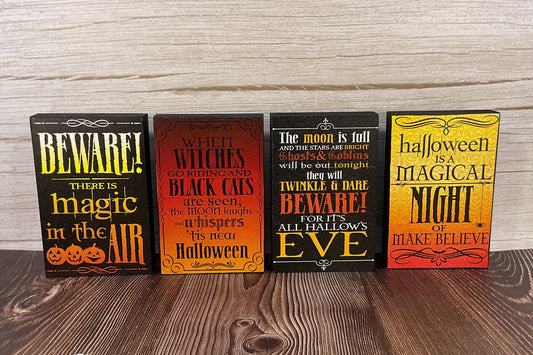 AGSD Halloween Decor - Black Orange Wood Block Signs Various Sizes & Sets