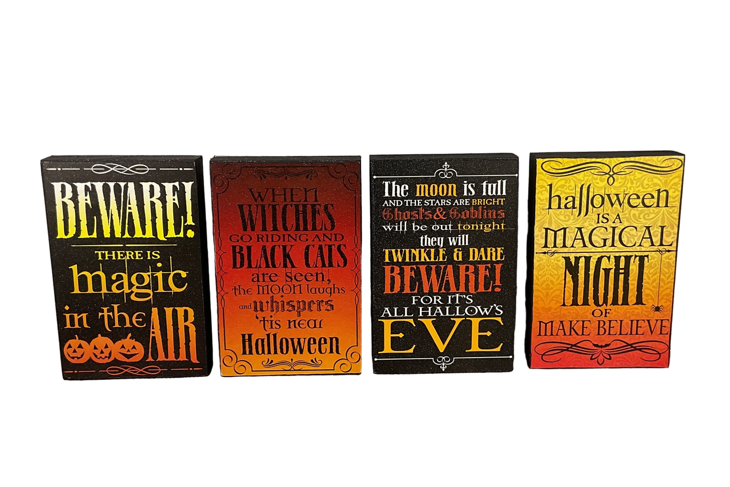 AGSD Halloween Decor - Black Orange Wood Block Signs Various Sizes & Sets