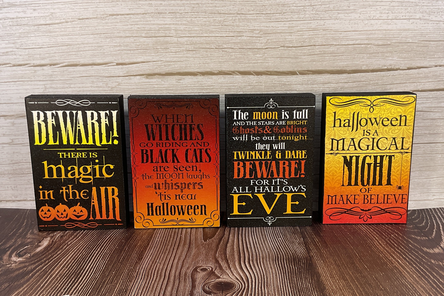 AGSD Halloween Decor - Black Orange Wood Block Signs Various Sizes & Sets