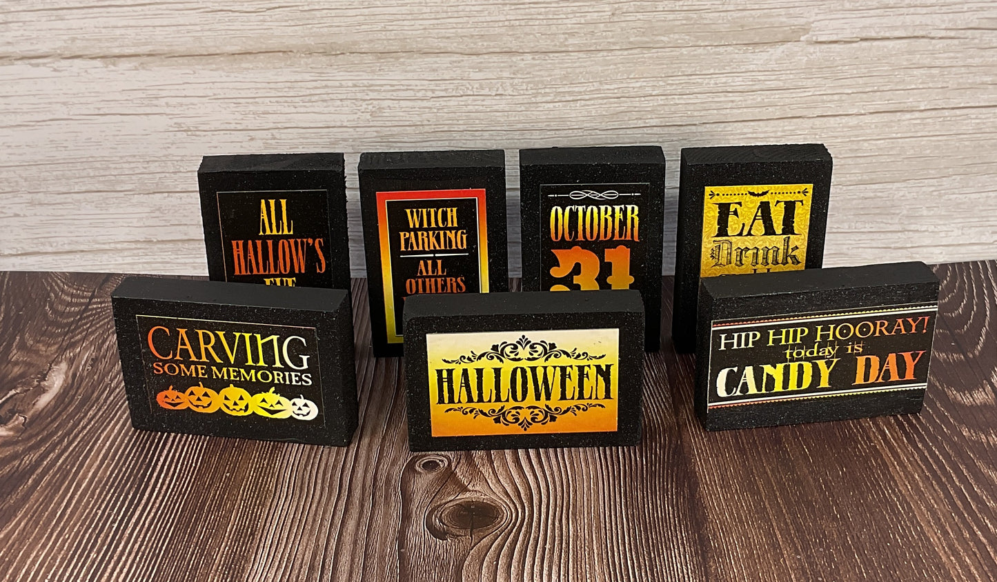 AGSD Halloween Decor - Black Orange Wood Block Signs Various Sizes & Sets