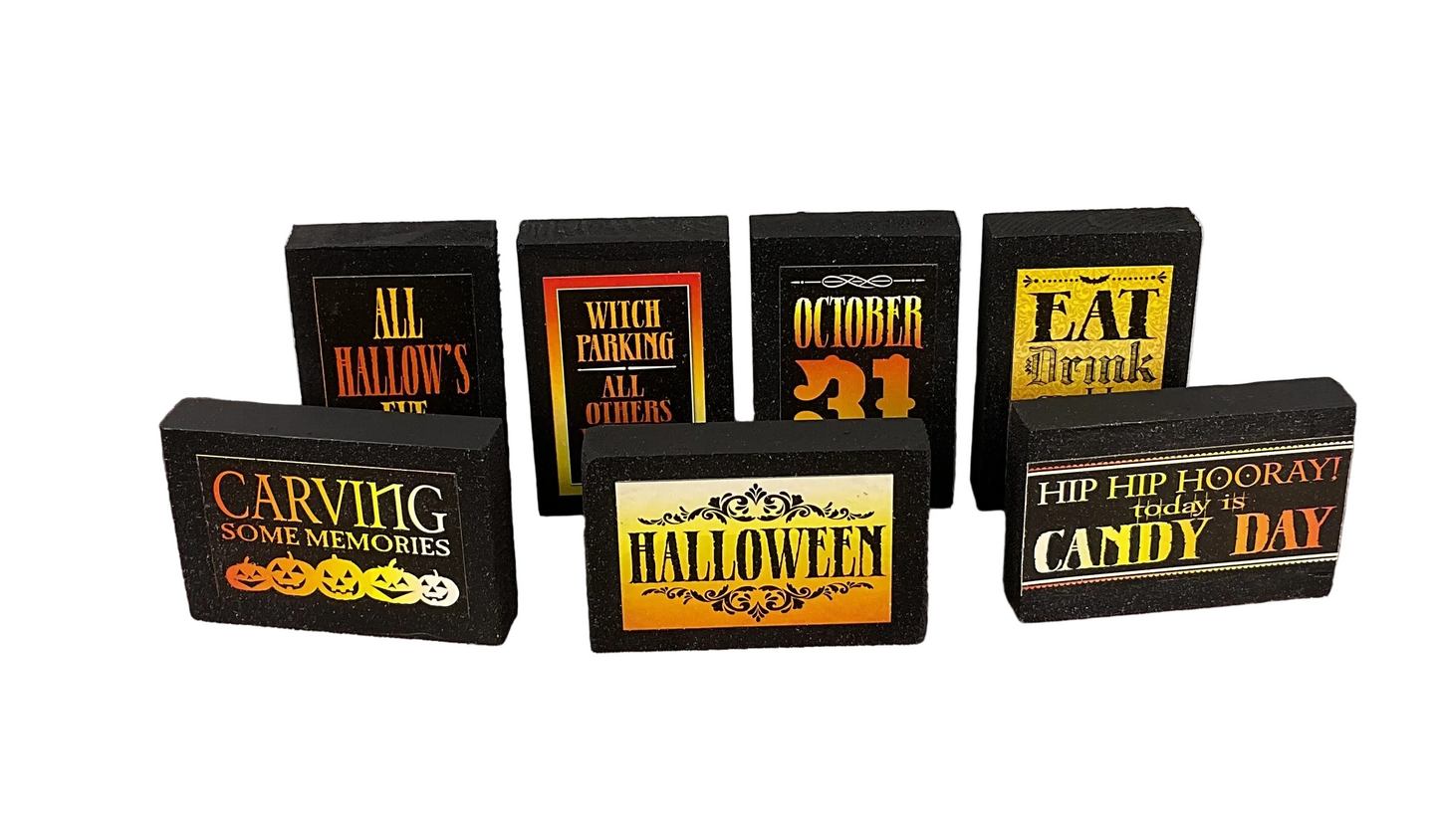 AGSD Halloween Decor - Black Orange Wood Block Signs Various Sizes & Sets