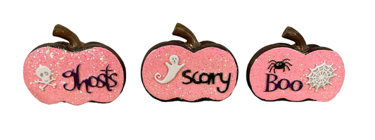AGSD Halloween Decor - Pink and  Black Glitter Pumpkins Sitters 3pc Set