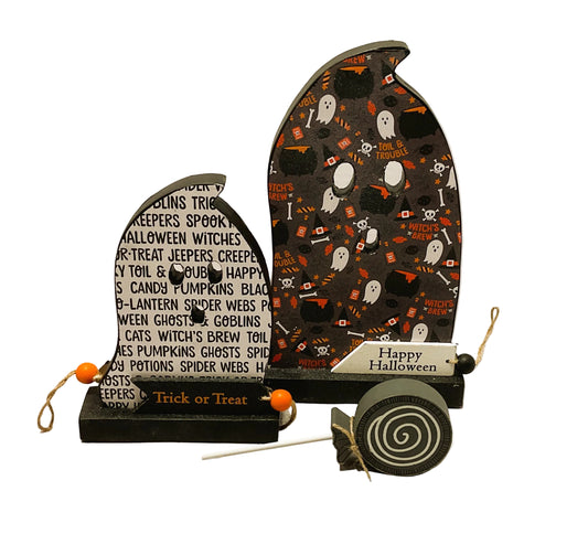 AGSD Halloween Decor - Decoupage Reversible Wood Boo Spooky Ghosts LG 2pc Set