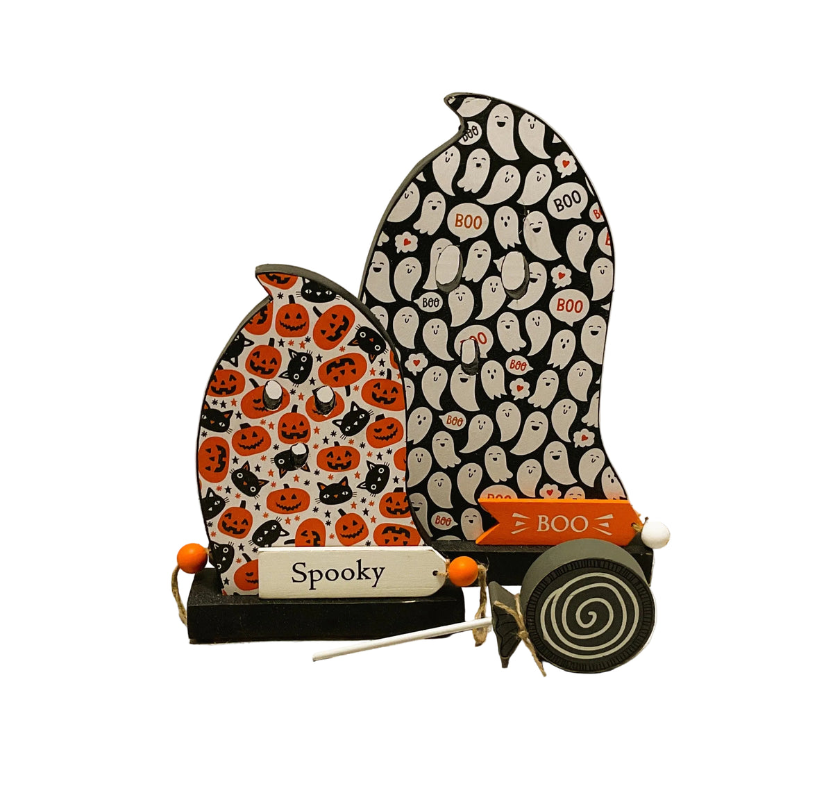 AGSD Halloween Decor - Decoupage Reversible Wood Boo Spooky Ghosts LG 2pc Set