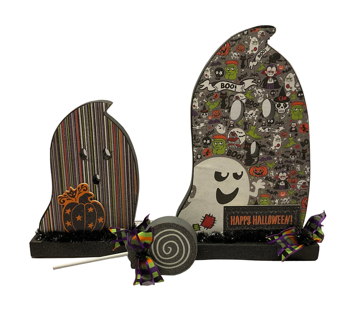 AGSD Halloween Decor - Decoupage Wood Retro Ghosts LG 2pc Set