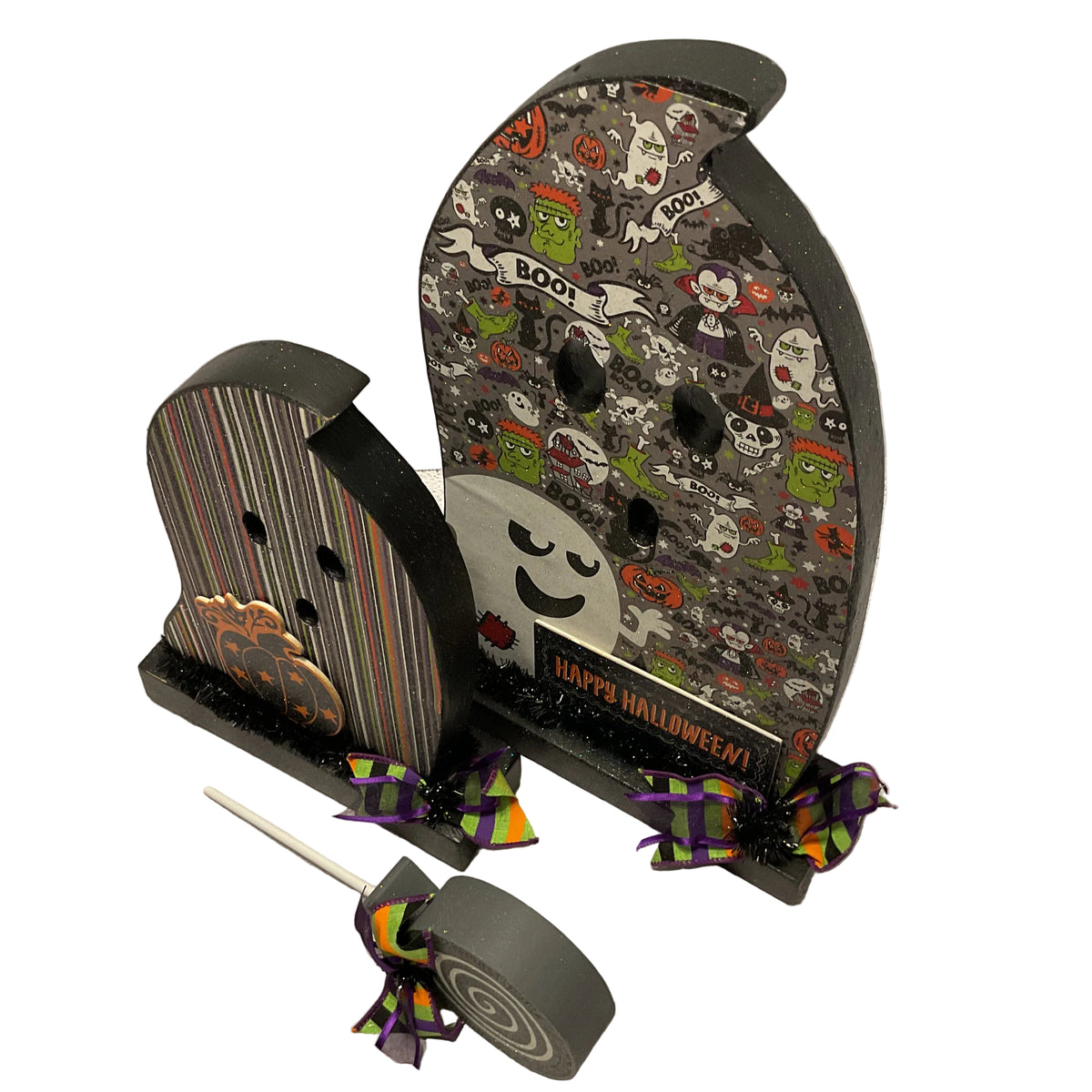 AGSD Halloween Decor - Decoupage Wood Retro Ghosts LG 2pc Set