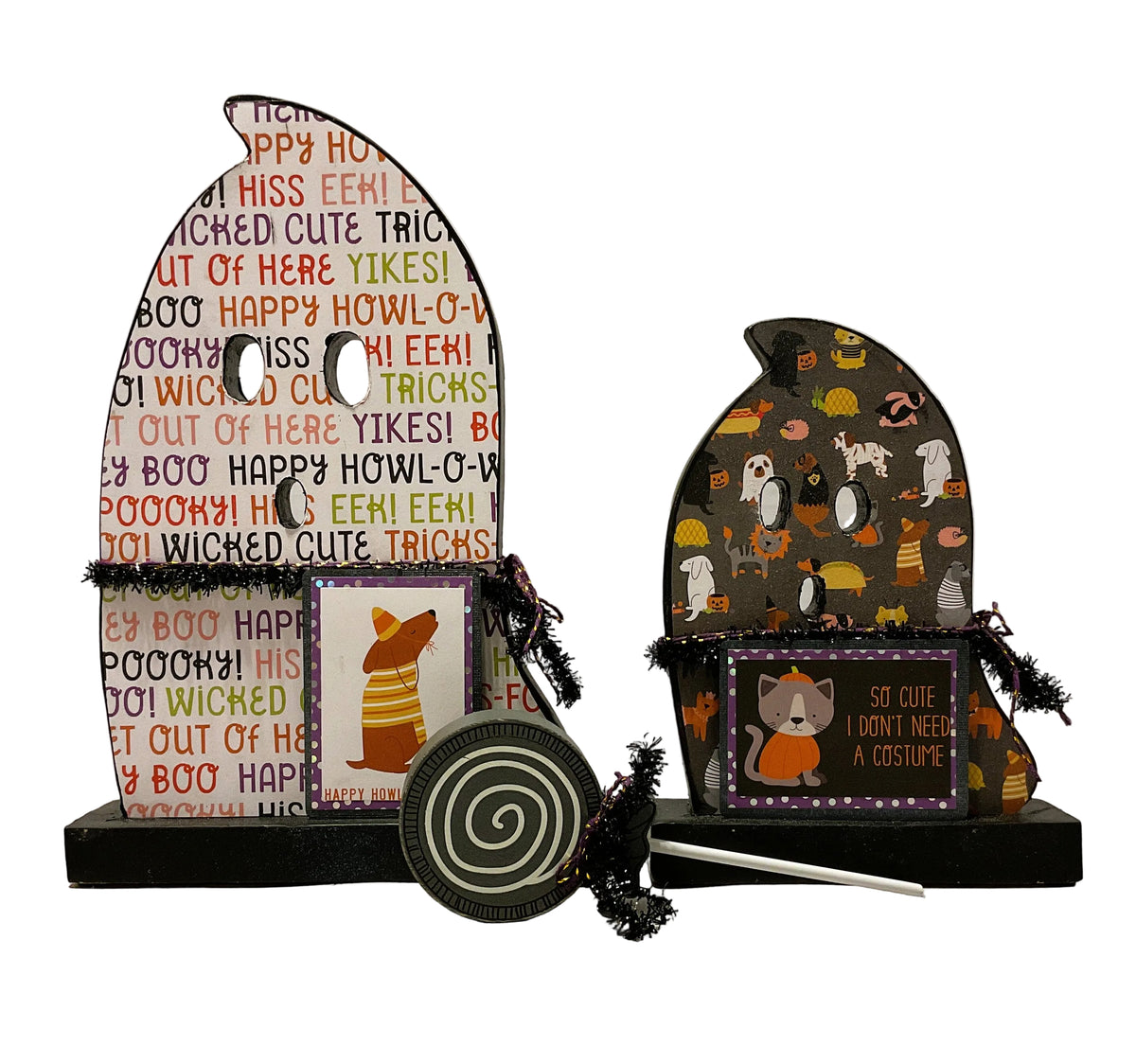AGSD Halloween Decor - Decoupage Reversible Wood Pet Theme Ghosts 2pc Set