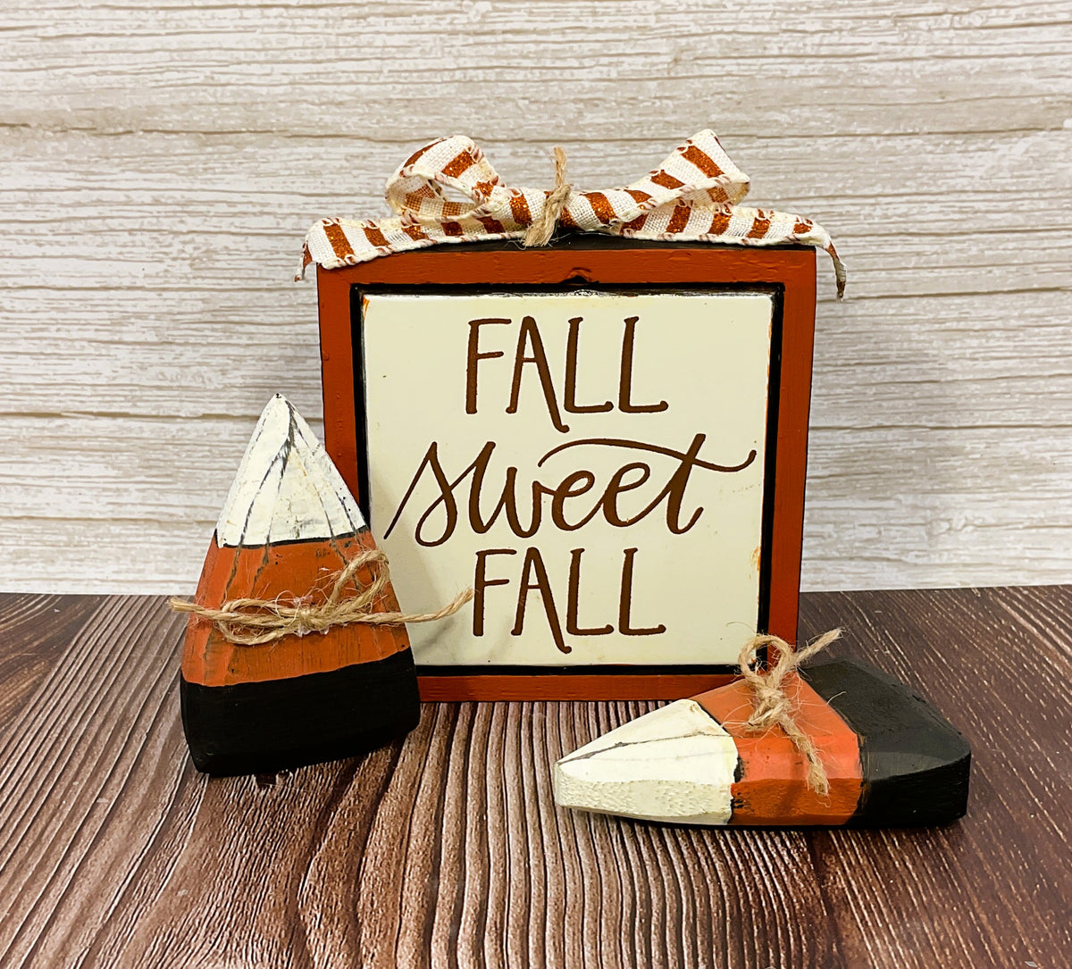 AGSD Halloween Decor - Fall Sweet Fall Sign and Carved Candy Corns 3pc Set