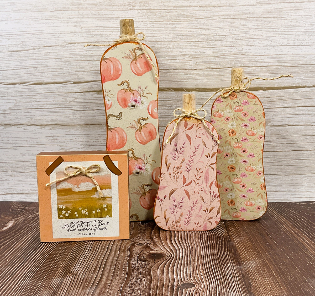 AGSD Fall Decor - Pink Pastel Skinny Chunky Wood Pumpkin Sitters 4pc Set