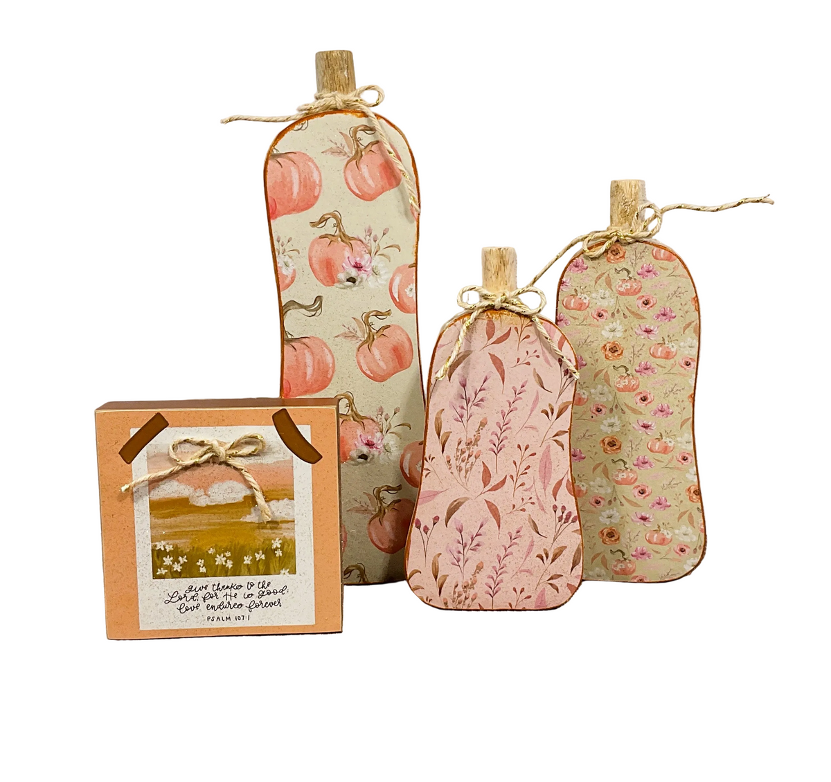 AGSD Fall Decor - Pink Pastel Skinny Chunky Wood Pumpkin Sitters 4pc Set