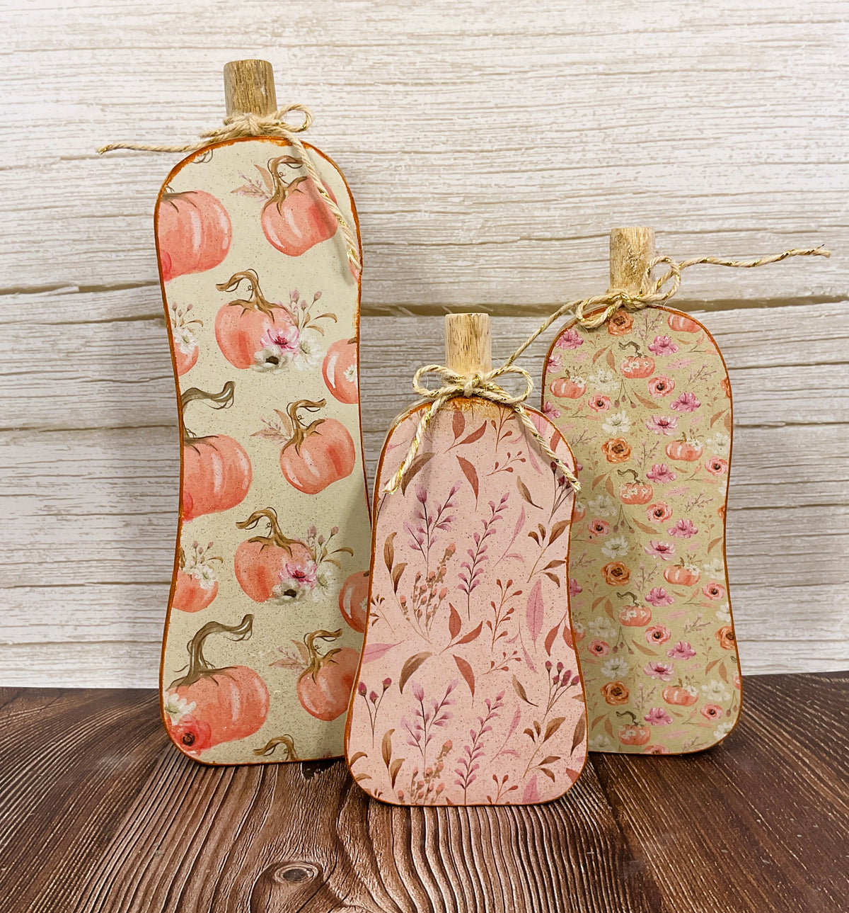 AGSD Fall Decor - Pink Pastel Skinny Chunky Wood Pumpkin Sitters 4pc Set