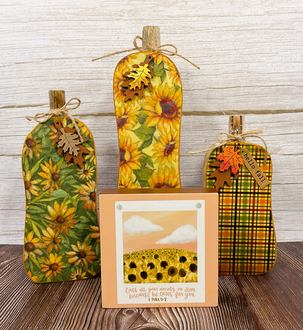 AGSD Fall Decor - Sunflower Skinny Chunky Wood Pumpkin Sitters 4pc Set