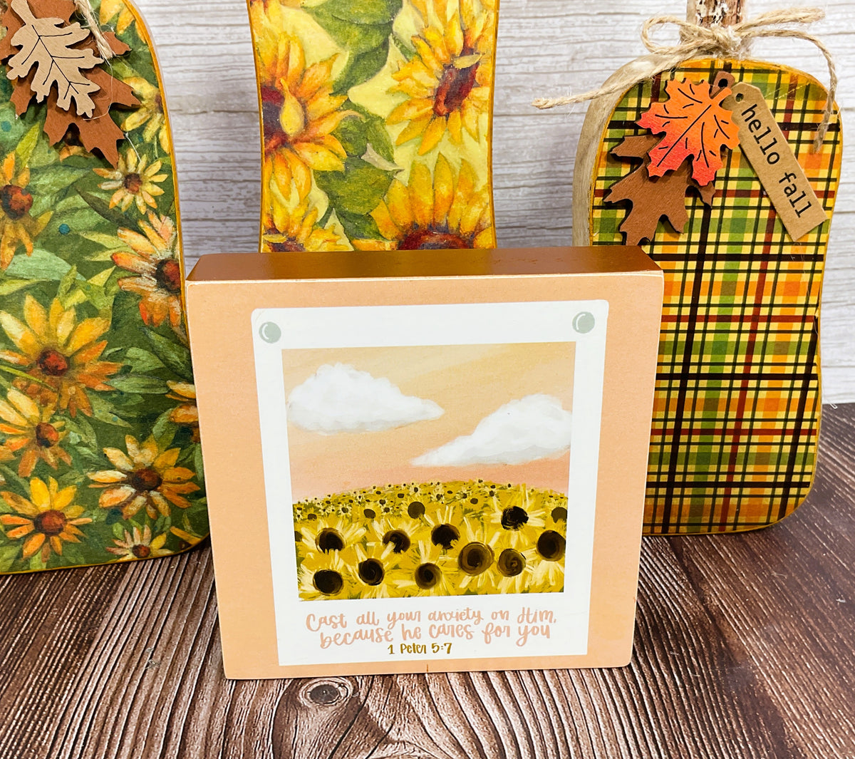 AGSD Fall Decor - Sunflower Skinny Chunky Wood Pumpkin Sitters 4pc Set