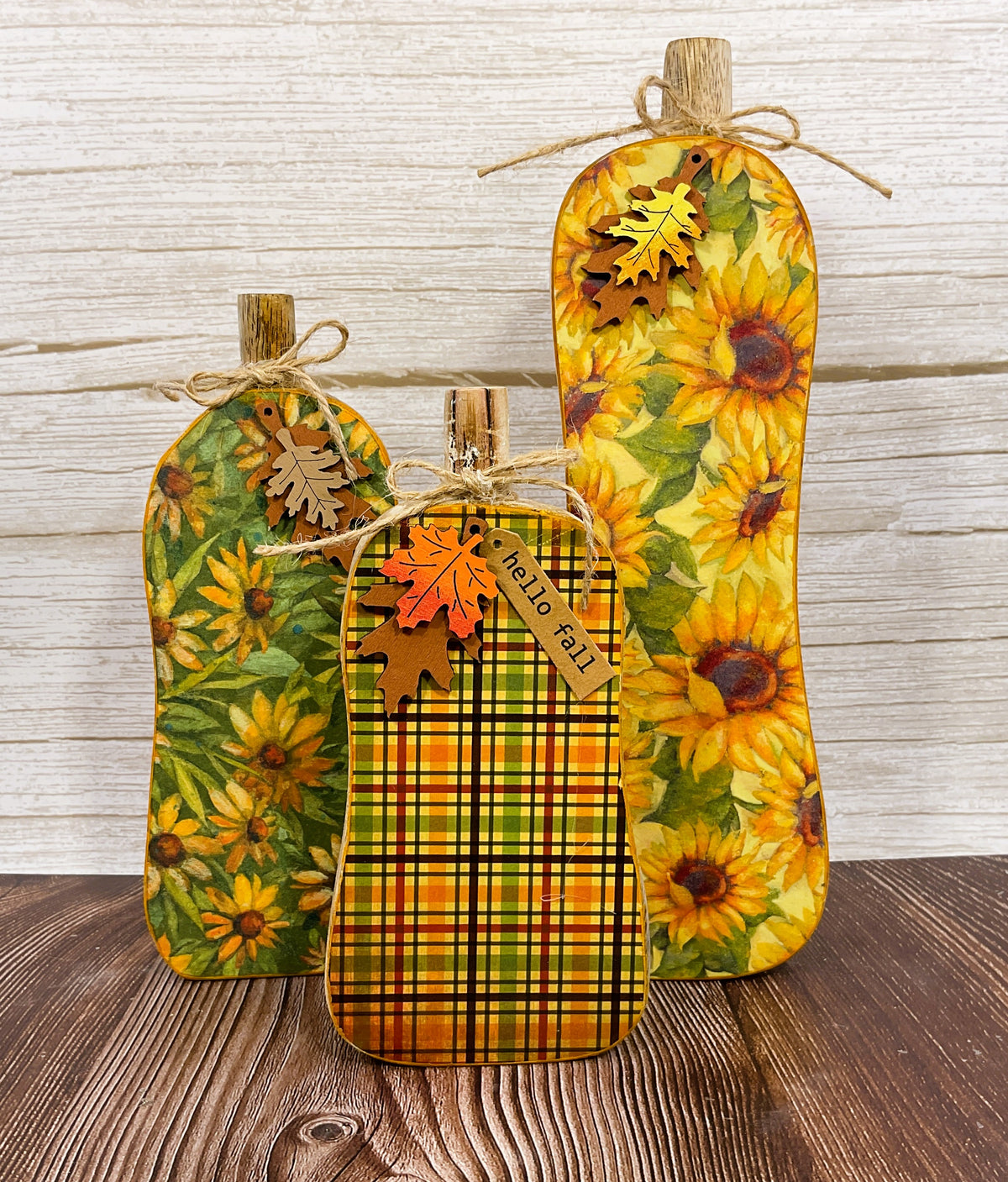 AGSD Fall Decor - Sunflower Skinny Chunky Wood Pumpkin Sitters 4pc Set
