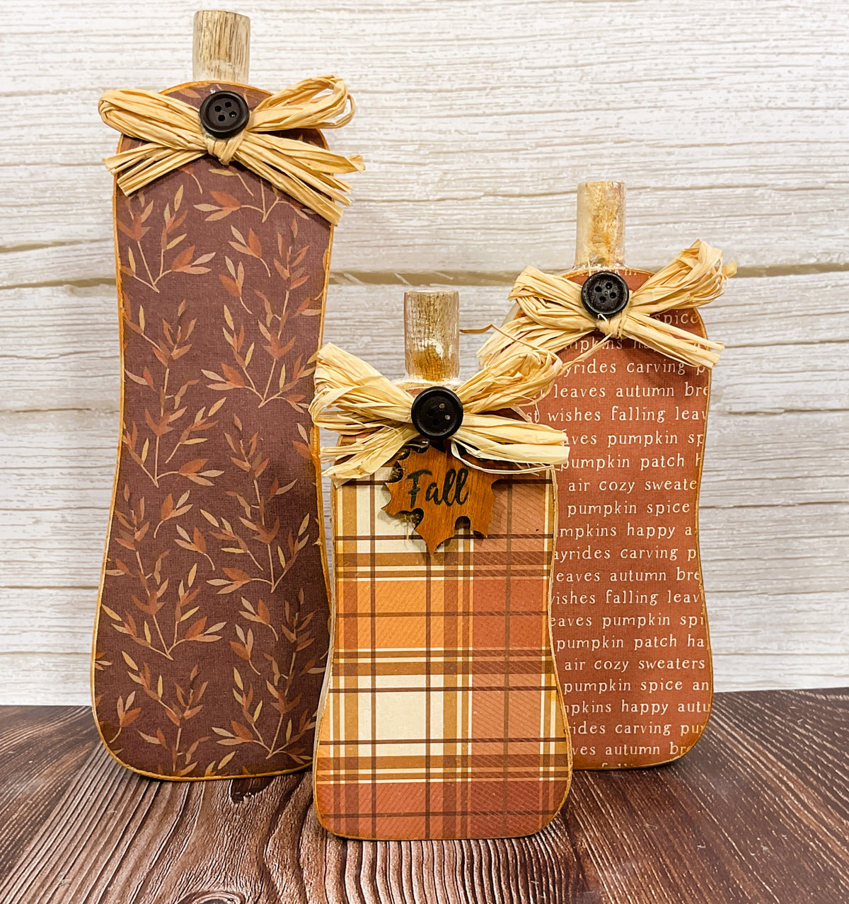 AGSD Fall Decor - Raffia Autumn Skinny Wood Pumpkin Sitters 4pc Set