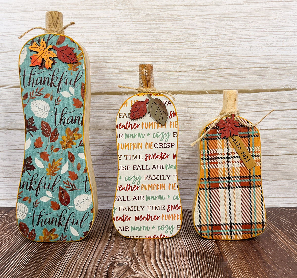AGSD Fall Decor - Hello Fall Blue Rust Skinny Wood Pumpkin Sitters 4pc Set
