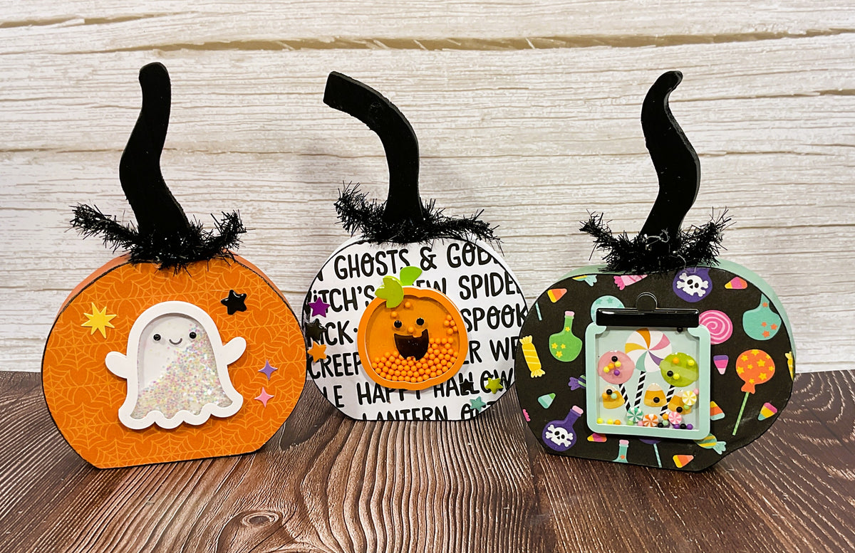 AGSD Halloween Decor - Whimsy Cute Orange White Green Pumpkins 3pc Set