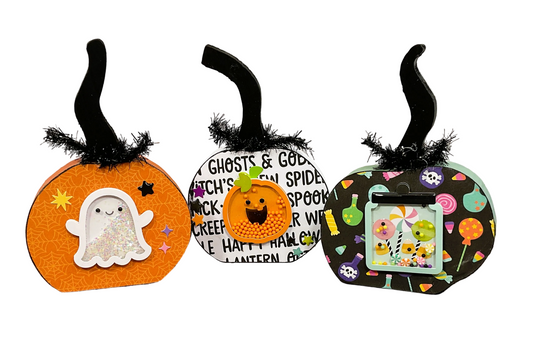 AGSD Halloween Decor - Whimsy Cute Orange White Green Pumpkins 3pc Set