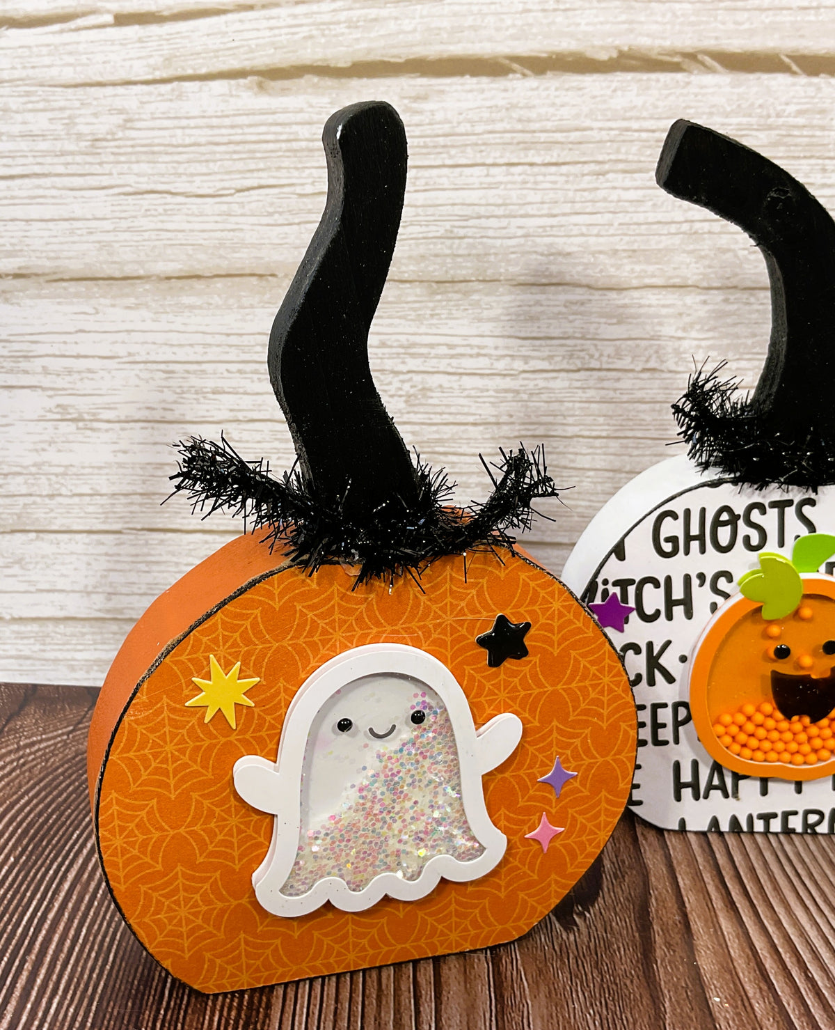 AGSD Halloween Decor - Whimsy Cute Orange White Green Pumpkins 3pc Set