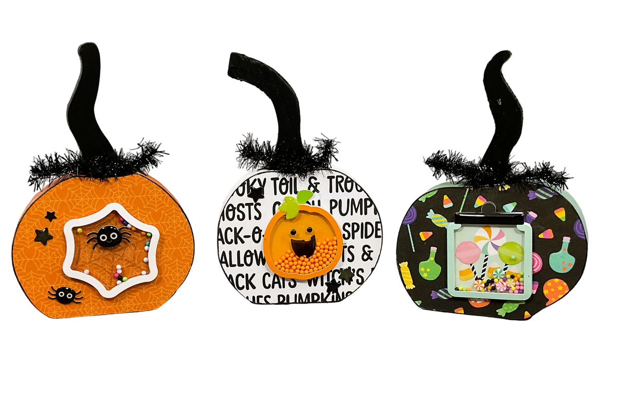 AGSD Halloween Decor - Whimsy Cute Orange White Green Pumpkins 3pc Set