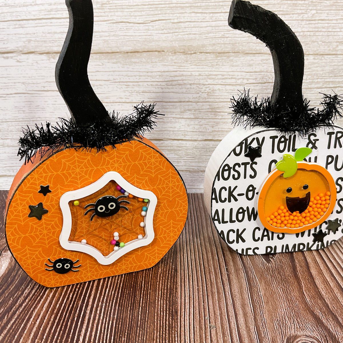 AGSD Halloween Decor - Whimsy Cute Orange White Green Pumpkins 3pc Set