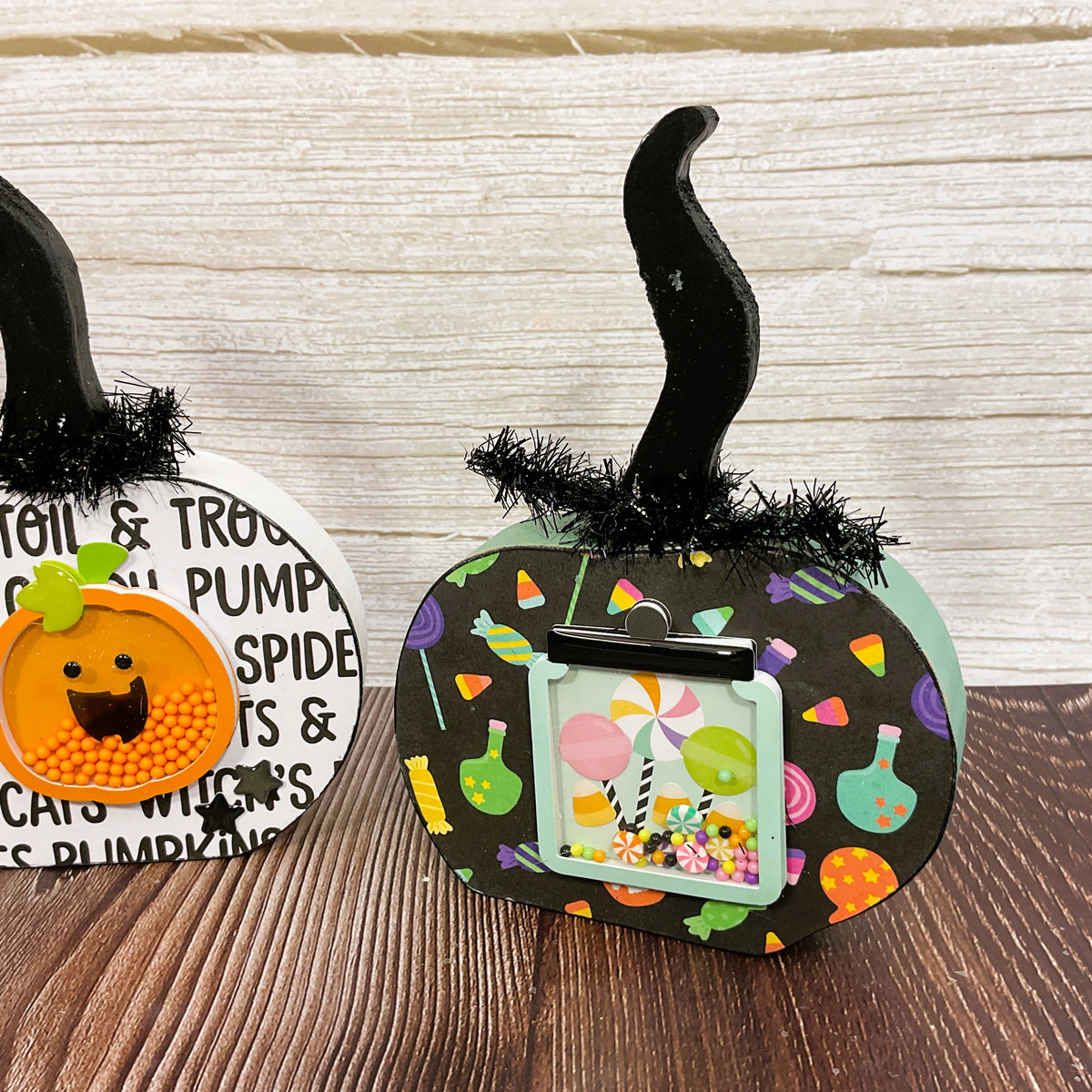 AGSD Halloween Decor - Whimsy Cute Orange White Green Pumpkins 3pc Set