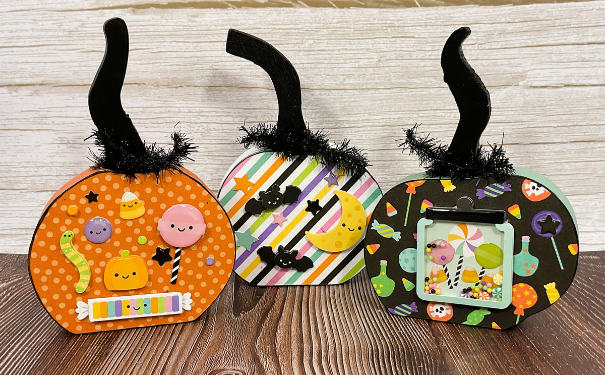 AGSD Halloween Decor - Whimsy Cute Orange White Green Pumpkins 3pc Set