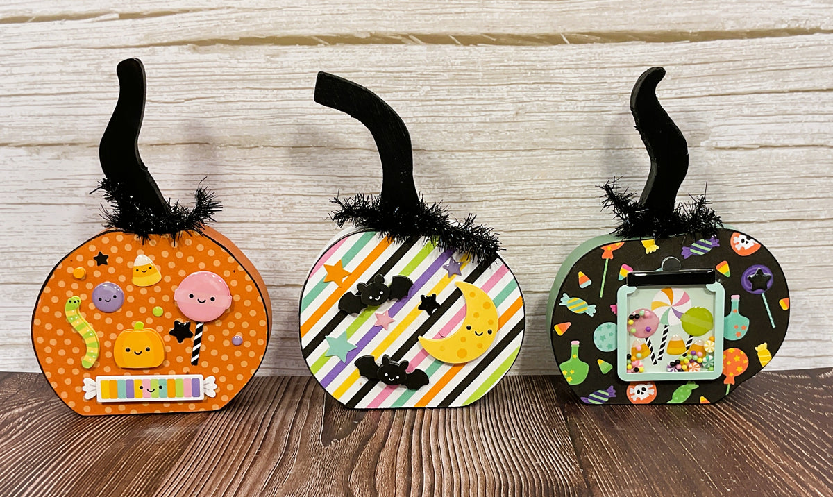 AGSD Halloween Decor - Whimsy Cute Orange White Green Pumpkins 3pc Set