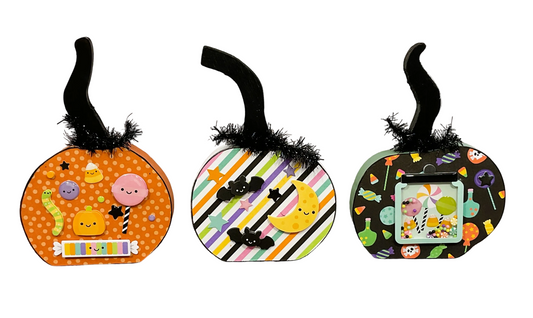 AGSD Halloween Decor - Whimsy Cute Orange White Green Pumpkins 3pc Set