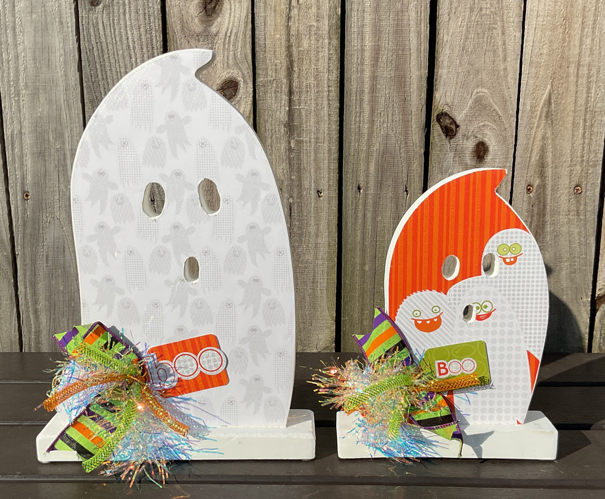 AGSD Halloween Decor - Decoupage Wood Want Candy Ghosts LG 2pc Set