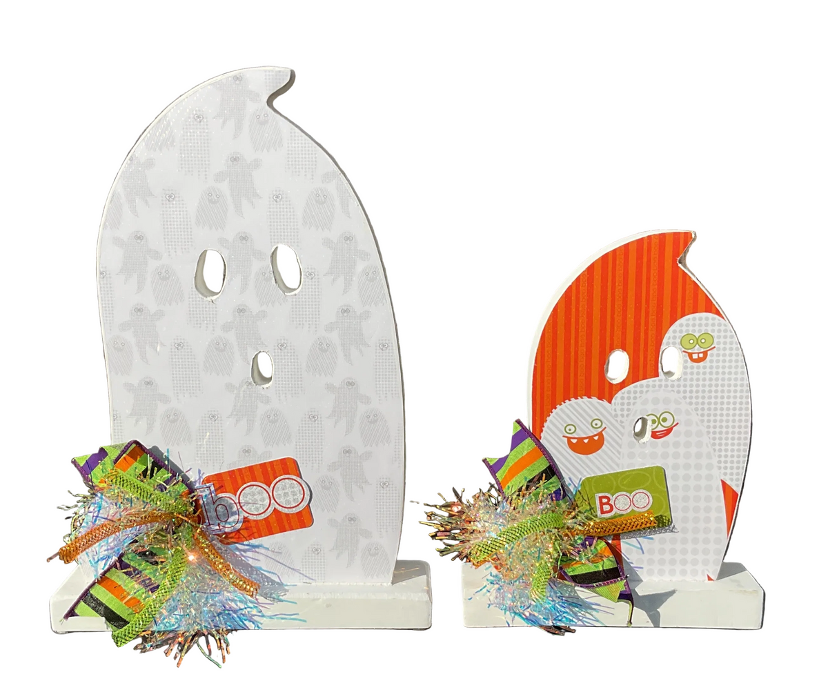 AGSD Halloween Decor - Decoupage Wood Want Candy Ghosts LG 2pc Set