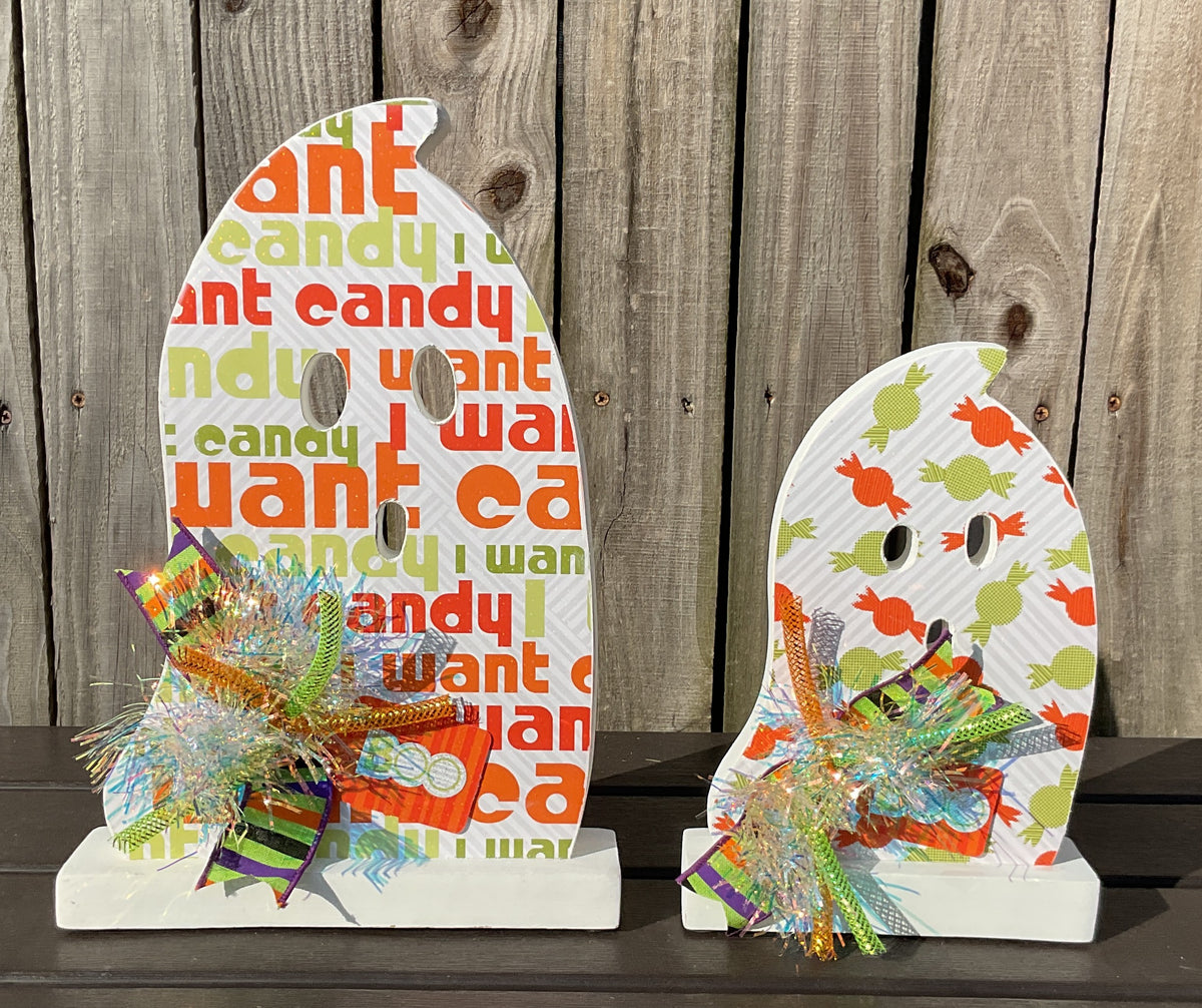 AGSD Halloween Decor - Decoupage Wood BOO Ghosts LG 2pc Set