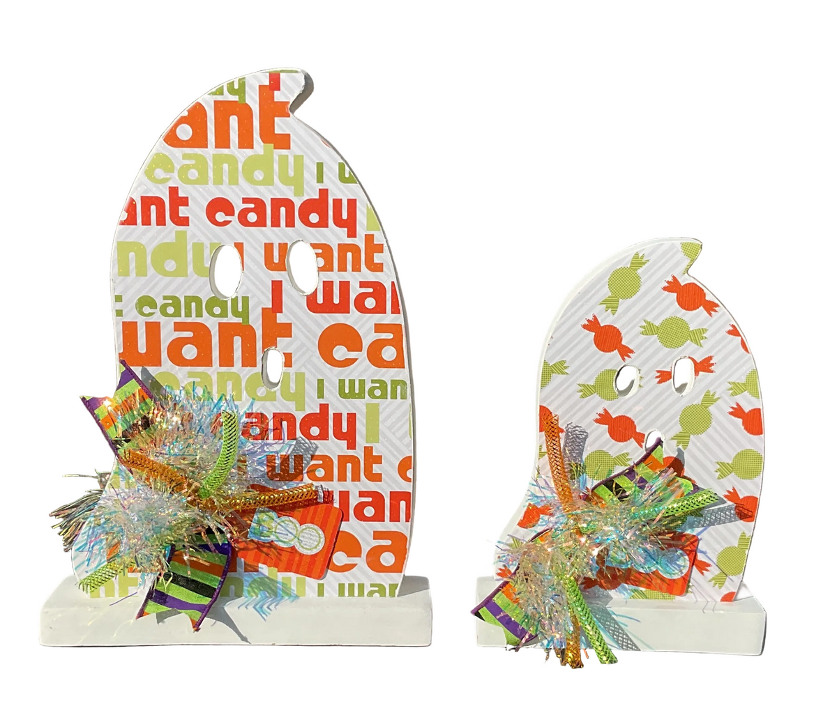 AGSD Halloween Decor - Decoupage Wood BOO Ghosts LG 2pc Set