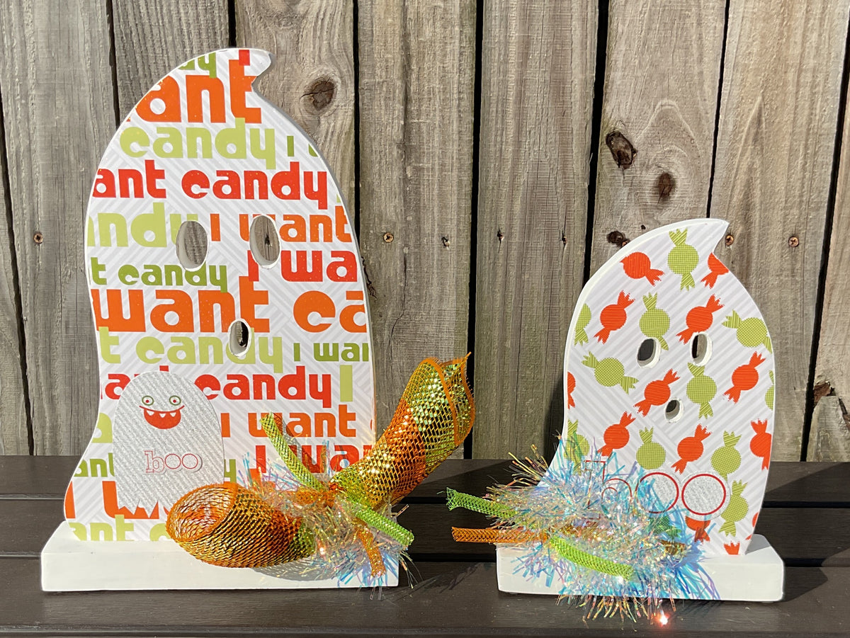 AGSD Halloween Decor - Decoupage Wood Green Orange Want Candy LG 2pc Set