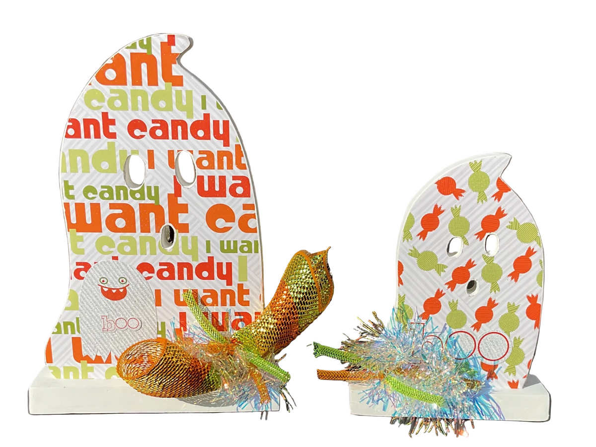 AGSD Halloween Decor - Decoupage Wood Green Orange Want Candy LG 2pc Set